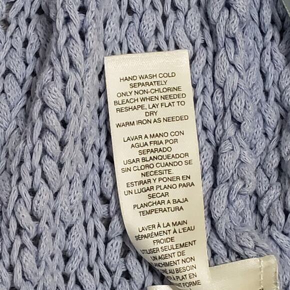 Chico's Periwinkle Blue Cotton Linen Open Knit Mesh Cardigan Sz Large (2) Summer - Picture 9 of 13